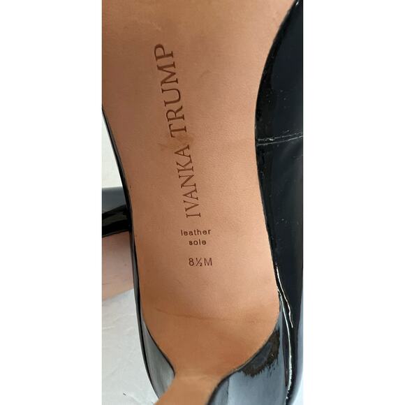 NWOT Ivanka Trump Black Patent Leather Platform Peep Toe Stiletto Heels Sz 8.5M - Picture 10 of 11